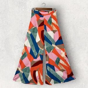 LUUKSE Wide Leg Palazzo Pants Multicolor Geometric Print, Size S